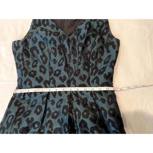 Ann Taylor Loft Women's Mini Dress Fit & Flare Leopard Print Black Green Size 0P - Picture 7 of 10
